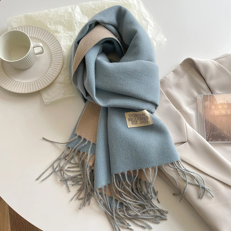 Cashmere Scarf, Knitted Solid Color Double Sided